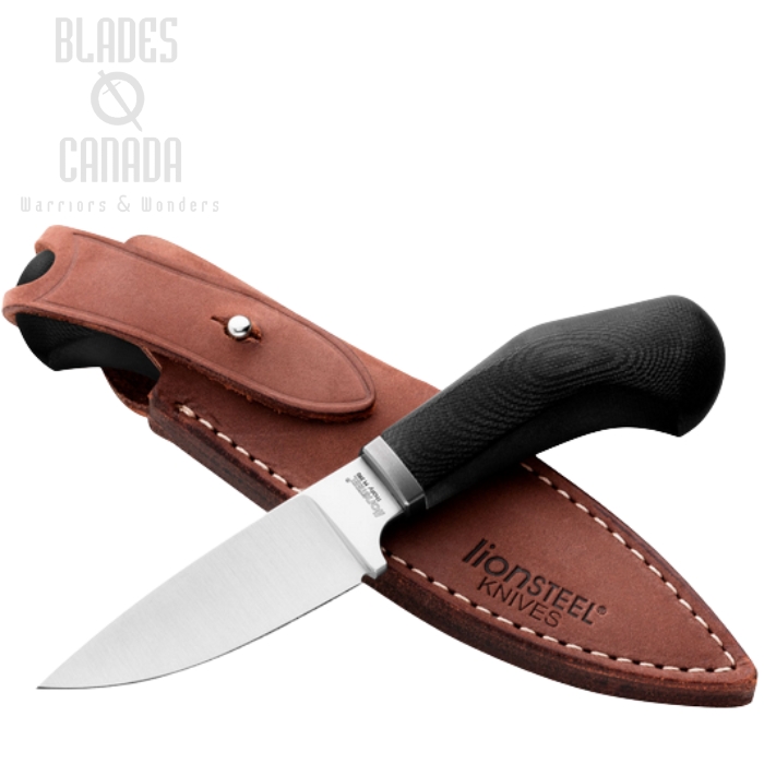 Lion Steel Willy Fixed Blade Knife, M390 Satin, G10 Black, Leather Sheath, WL1 GBK